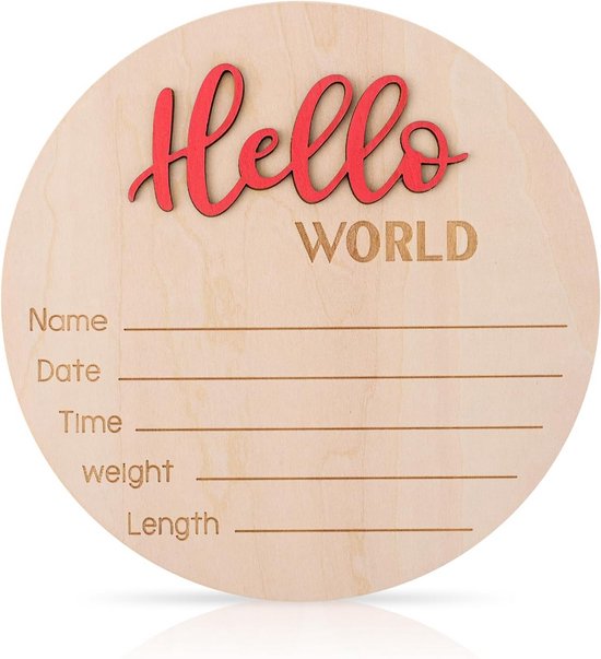3D Geboortebord Ballon | Hello World My Name Is - Hallo Wereld Mijn Naam Is - Salaam World My Name Is - Gepersonaliseerd Gekleurd Plexiglas Geboortebord in Ballonvorm - Geboorteaankondiging Met Naam
