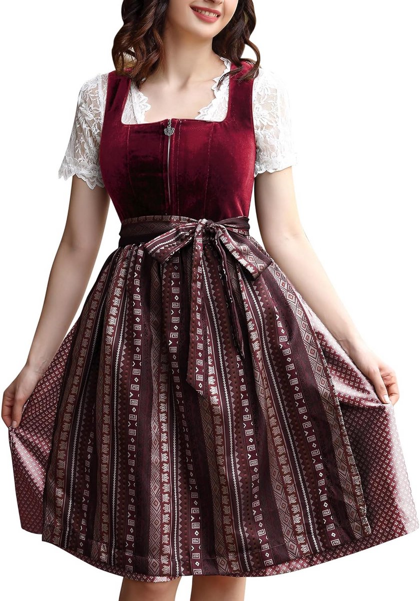 Dames Midi Dirndl Kostuum Jurk Set van 3 voor Oktoberfest