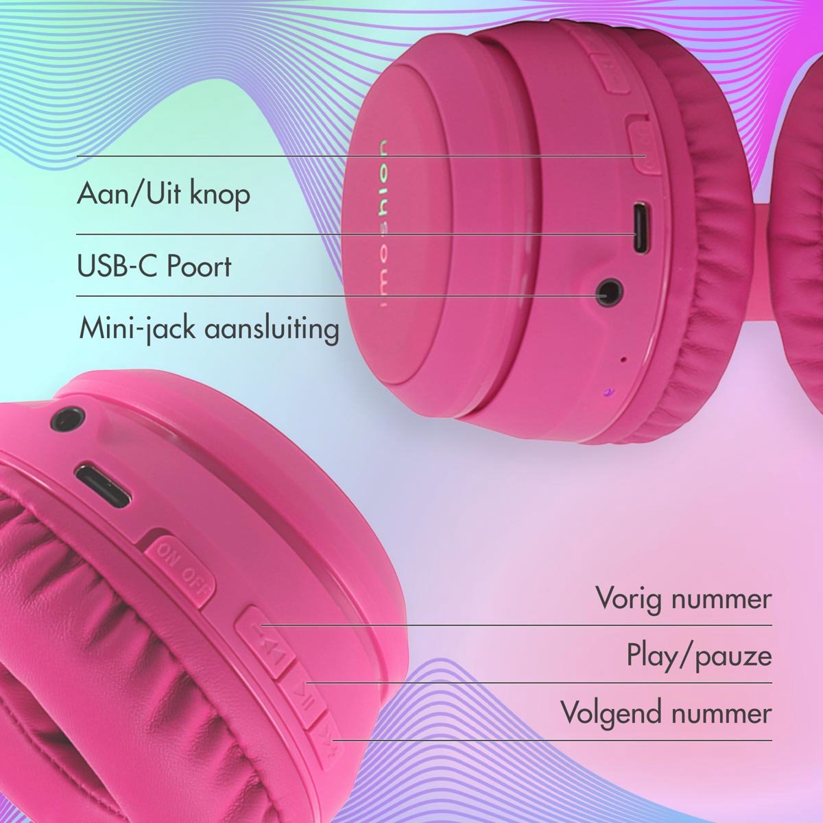 imoshion Kinder Koptelefoon LED - Bluetooth en Decibelbegrenzer - Draadloze Koptelefoon Kinderen – foto 5