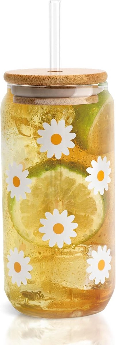 Glazen Drinkbeker met Deksel en Rietje 480 ml voor Matcha, Smoothies en Koude Dranken