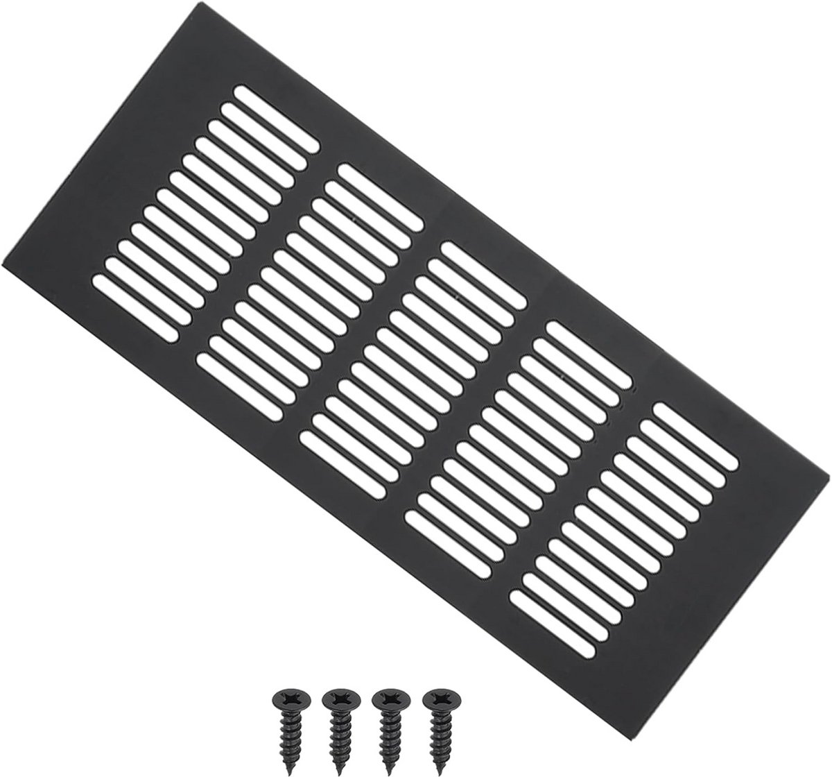 Zwart Ventilatie Rooster 20x10 cm voor Kastdeur - Aluminium Afdekking met Schroeven