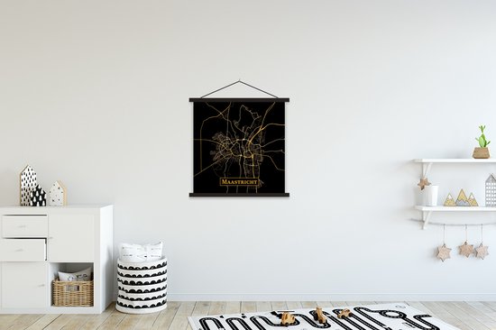 Porte-affiche avec affiche - Affiche scolaire - Carte - Maastricht - Zwart - Or - 60x60 cm - Lattes noires