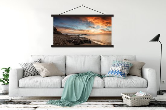 Porte-affiche avec affiche - Affiche scolaire - Mer - Ciel - Plage - 150x75 cm - Lattes noires