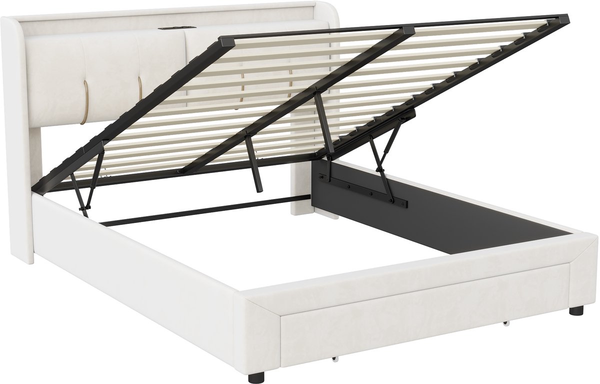 SHOPENTRA Opbergbed 160x200 cm met LED-verlichting en USB-oplaadpoort - afbeelding 3