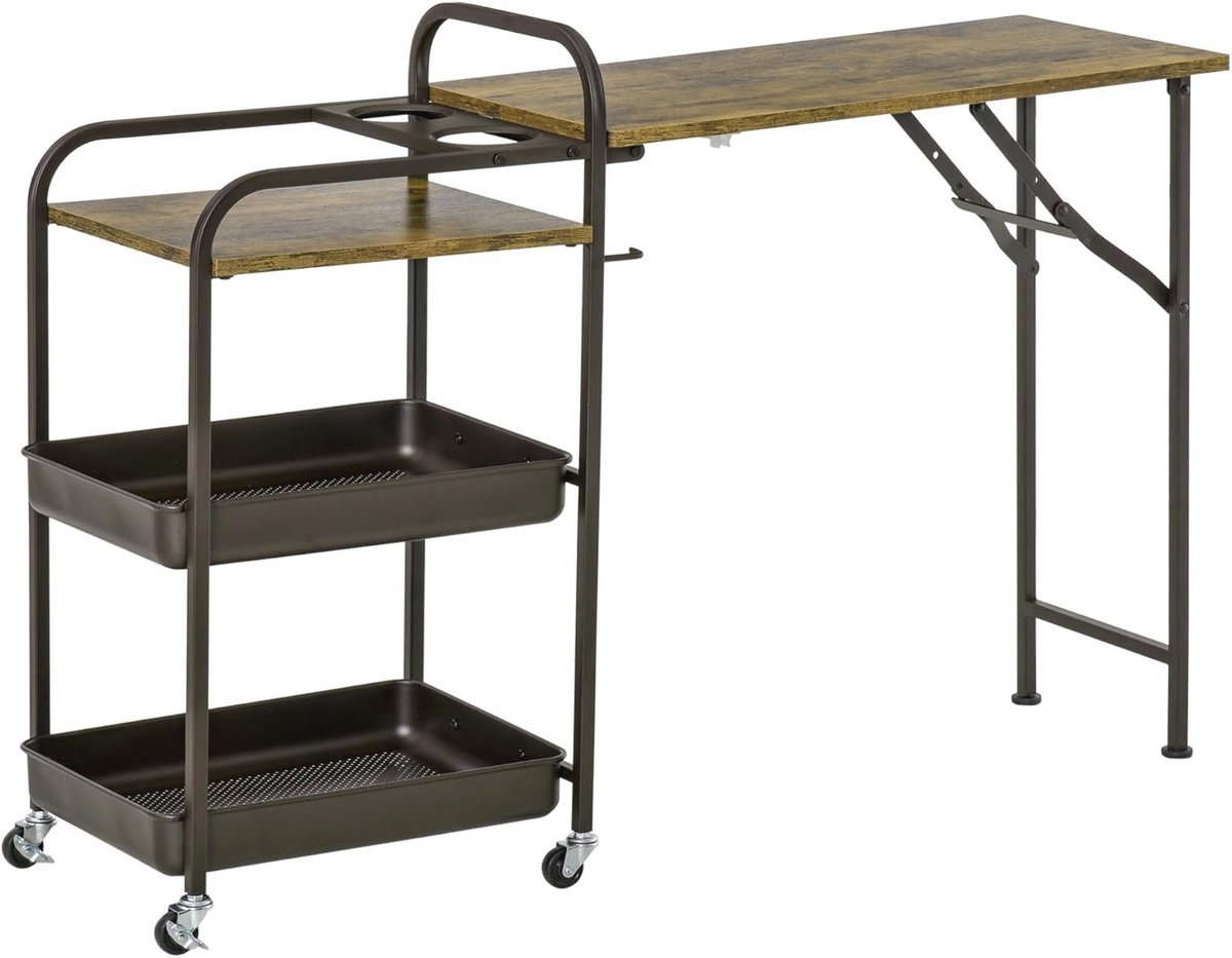 Keukenwagen met uitschuifbare tafel en open rek voor extra opbergruimte