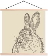 Support pour affiche avec affiche 120 x 120 cm - Affiche scolaire - Illustration Vintage d'un lapin - Affiche textile - Lattes vierges