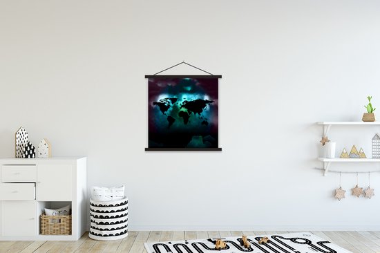 Affiche scolaire - Wereldkaart - Couleurs - Zwart - 60x60 cm - Lattes noires