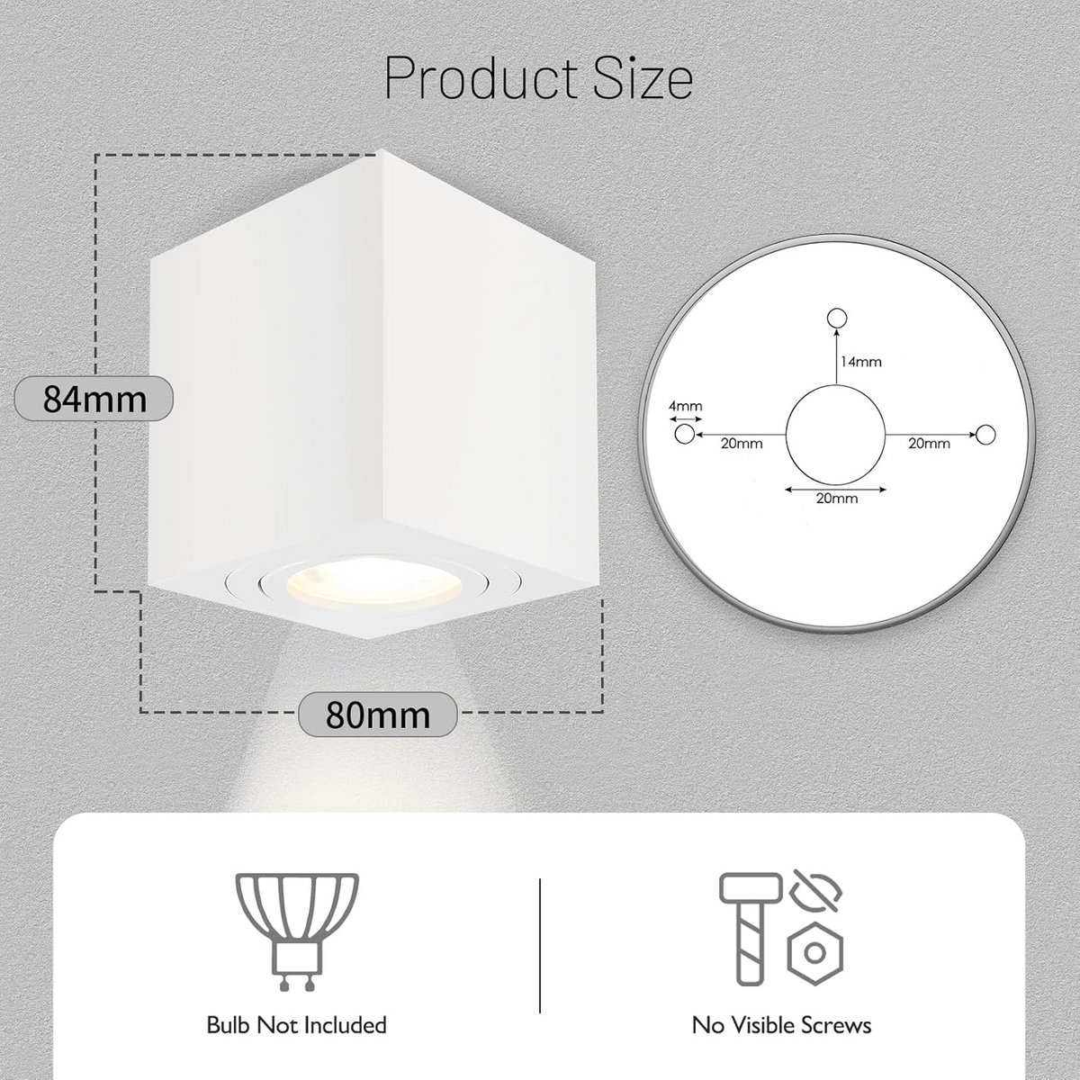 Vierkante LED Plafondspot Opbouwbaar, Draaibaar, Wit Aluminium