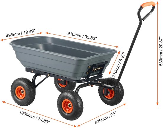 Aafinity Kruiwagen - Steekwagen - kan tot maximaal 272 kg belast worden - Grijs - 4 Wielen - Eenvoudig te monteren - Easy-grip handvat van Merkloos	 — afbeelding 5
