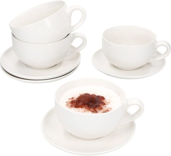 Set de 4 tasses CREME cappuccino avec soucoupes en grès blanc crème – 24302605