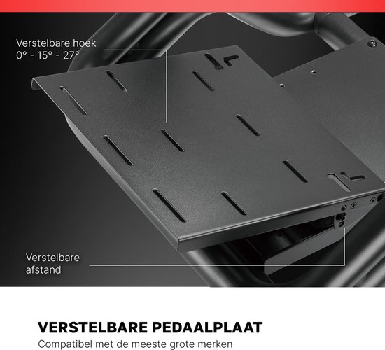 Verstelbare pedaalplaat van de racesimulator, met hoek van 0-15-27 graden en verstelbare afstand.