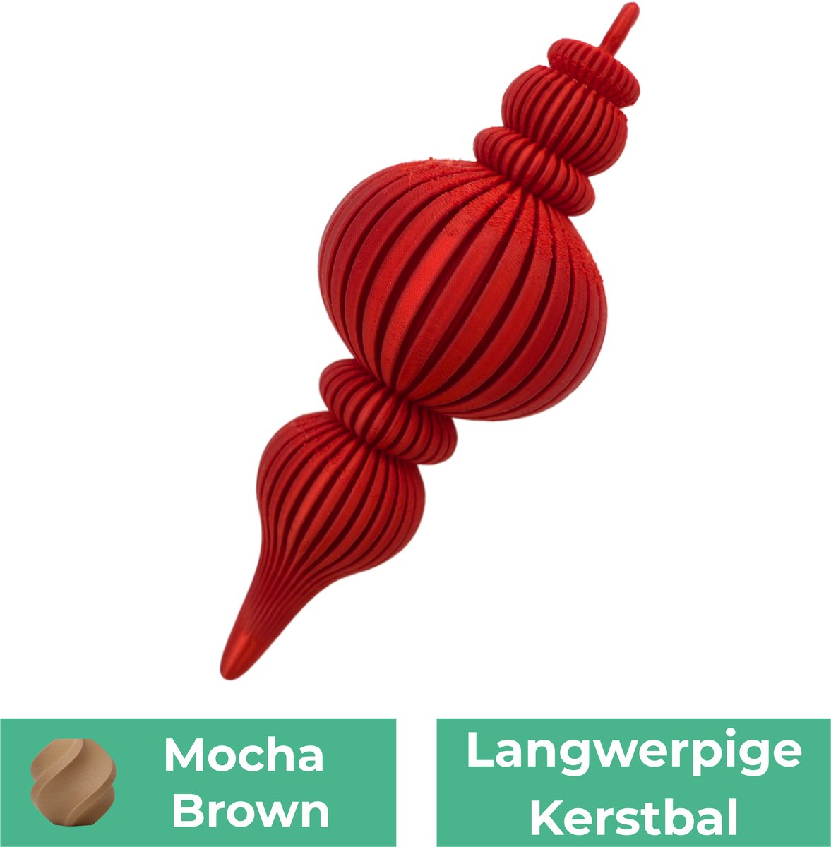 Langwerpige kerstbal – Decoratief object – Mokka Bruin - 3 stuks - 3d geprinte object – Winter woondecoratie – 12CM