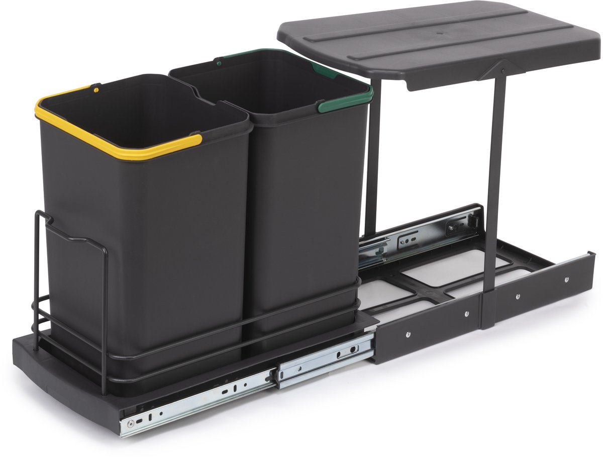 Emuca Recycle afvalbak voor bodembevestiging en handmatig/automatisch uitschuifbaar in keukenblok Re