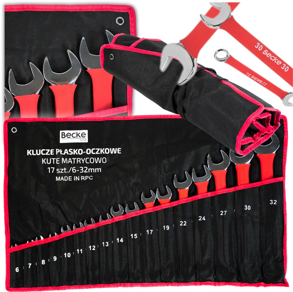 Becke - Ringsteeksleutelset - 17 Stuks - Antislip - Staal - Maat 6 tot 32 mm