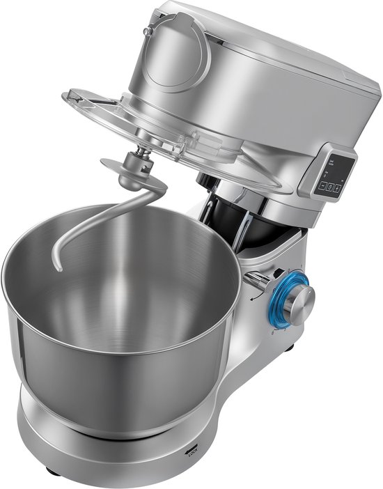 Standmixer met Een Capaciteit van 5,7 L, 1500 W Elektrische Keukenmixer, 6+P Snelheden, Kantelbaar Ontwerp, Inclusief 1,5 L Blenderbeker, Roestvrijstalen Kom, Deeghaak, Garde en Klopper voor Bakken en Mixen, Zilver van Merkloos — afbeelding 2