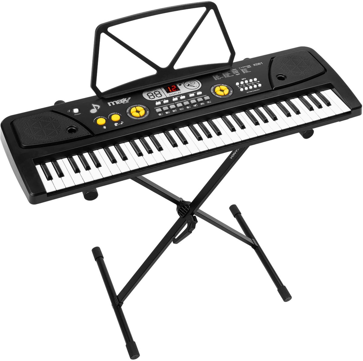 Keyboard piano kinderen - MAX KD61 - Keyboard met 61 toetsen - Keyboardstandaard en oplaadbare accu - Zwart