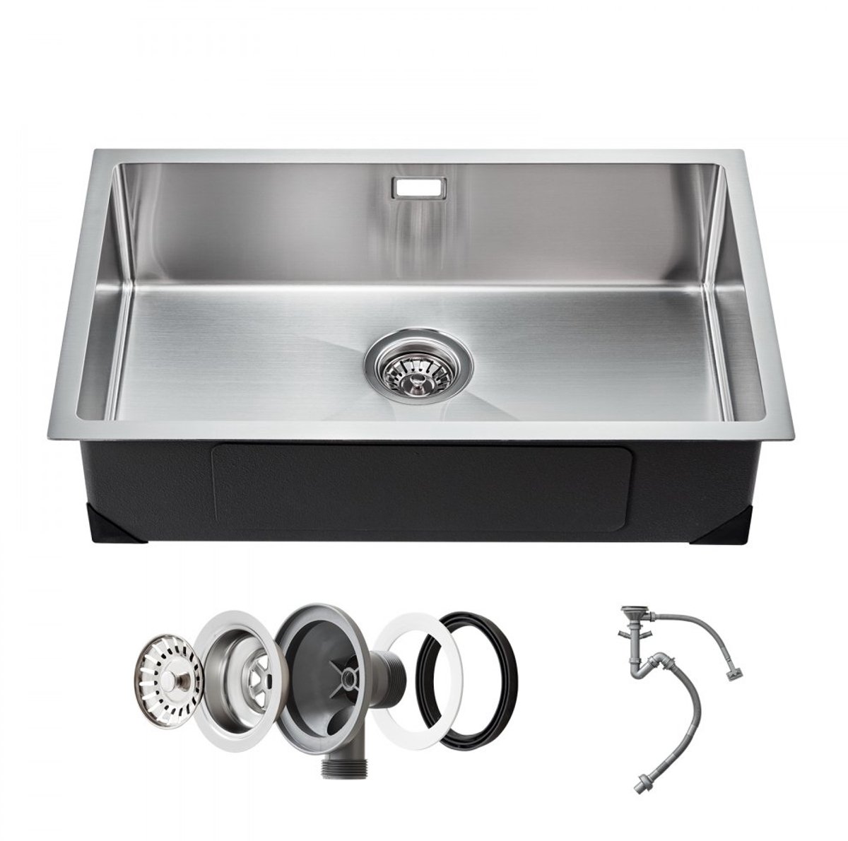 Keukenspoelbak - Inbouw/onderbouw - 76 x 43 x 19 cm - Roestvrij staal (RVS) - Enkele kom - Inclusief accessoires