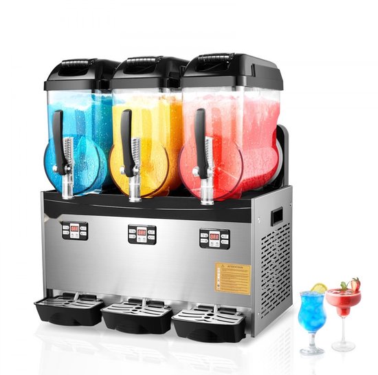 Commerciële slush-ijsmachine - Drievoudige granita machine - 3 x 12 L (36 L) Capaciteit - RVS Behuizing - Toetsenbediening - Snelle Koeling - Voor Horeca