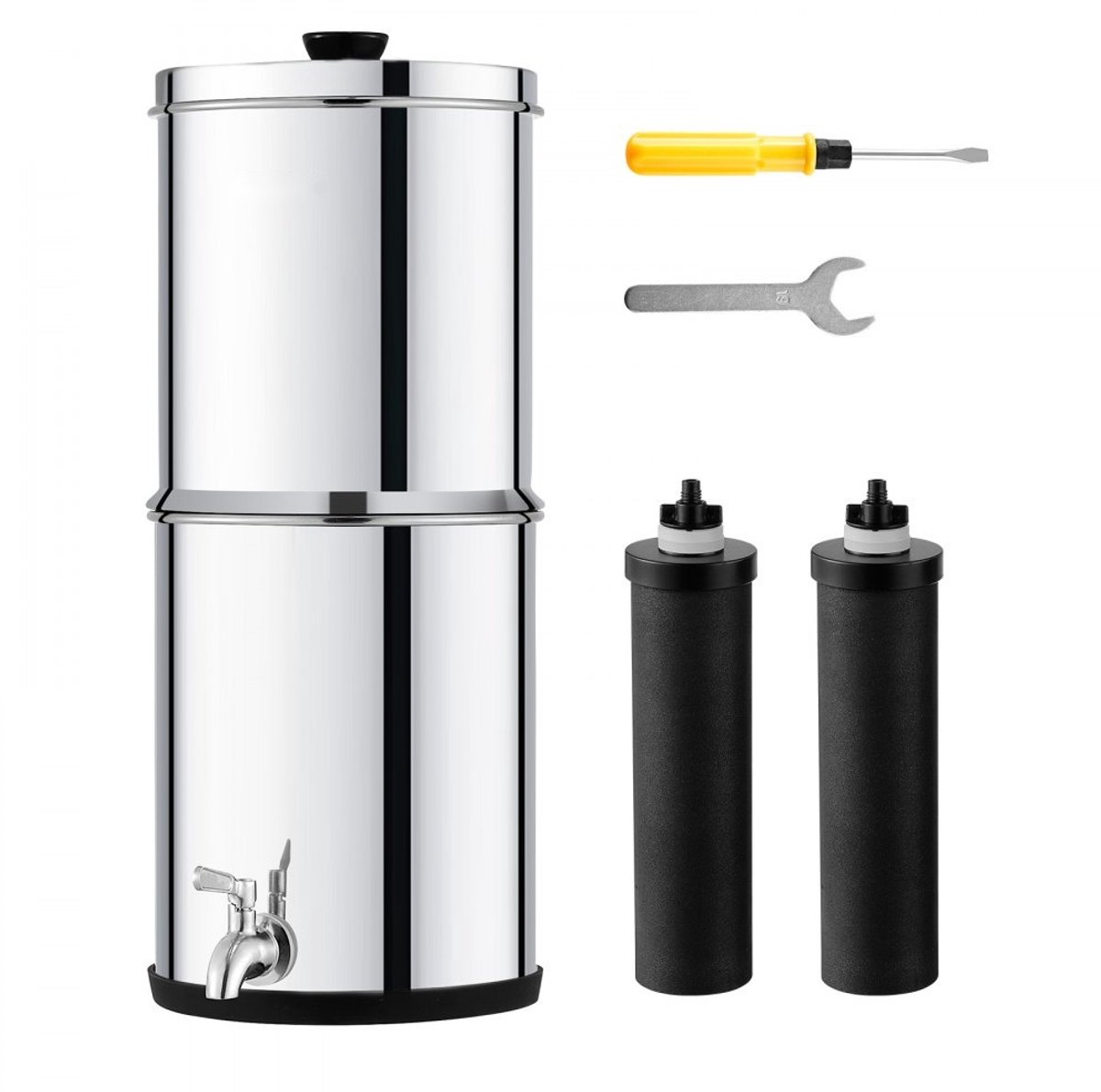 Zwaartekracht Waterfilter - RVS Aanrecht Systeem - Capaciteit 4,4 + 5,5 L - Twee Koolstoffilters - Vermindert Lood & Tot 99% Chloor - Met Kraan - Camping, Camper & Thuis