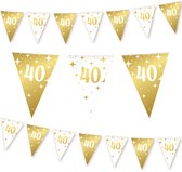 LUQ – Slinger 40 Jaar – 10m – Wit-Goud – Luxe Vlaggenlijn Verjaardag Feest Versiering – Birthday Party Décor – Glam Up