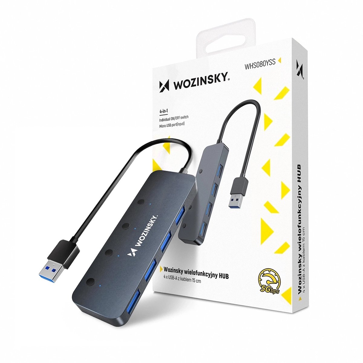Wozinsky Hub Usb-A 4 Poorten 3.0 Voor Laptop Computer Met Individuele