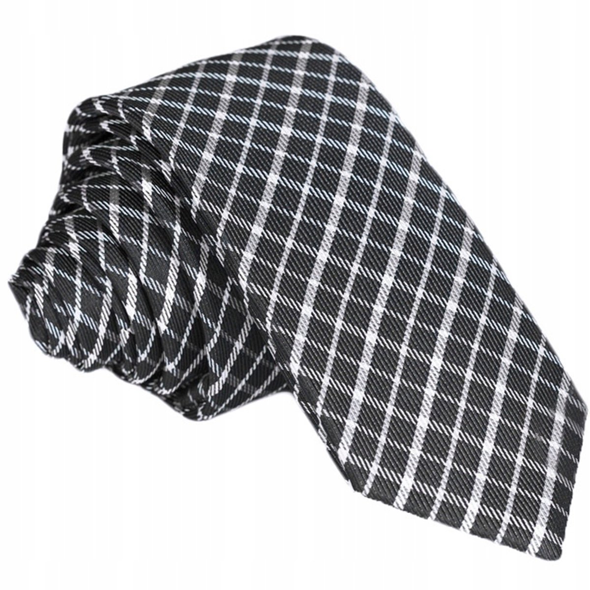 Modieuze Jacquard Heren Das - Zwart Geruit Slim Fit