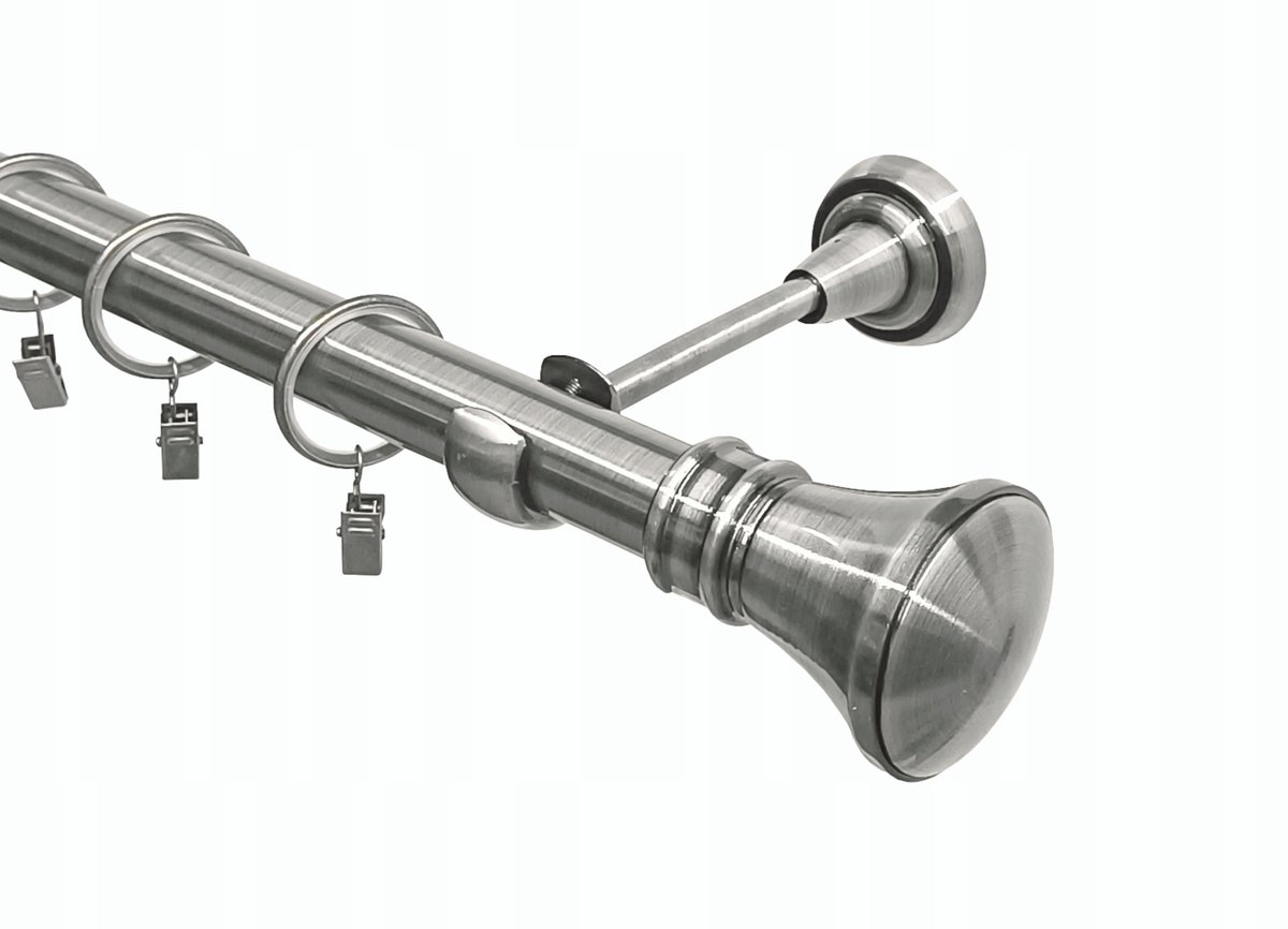 Enkele nikkelen metalen gordijnroede 25 mm x 300 cm met keuze uit eindstukken
