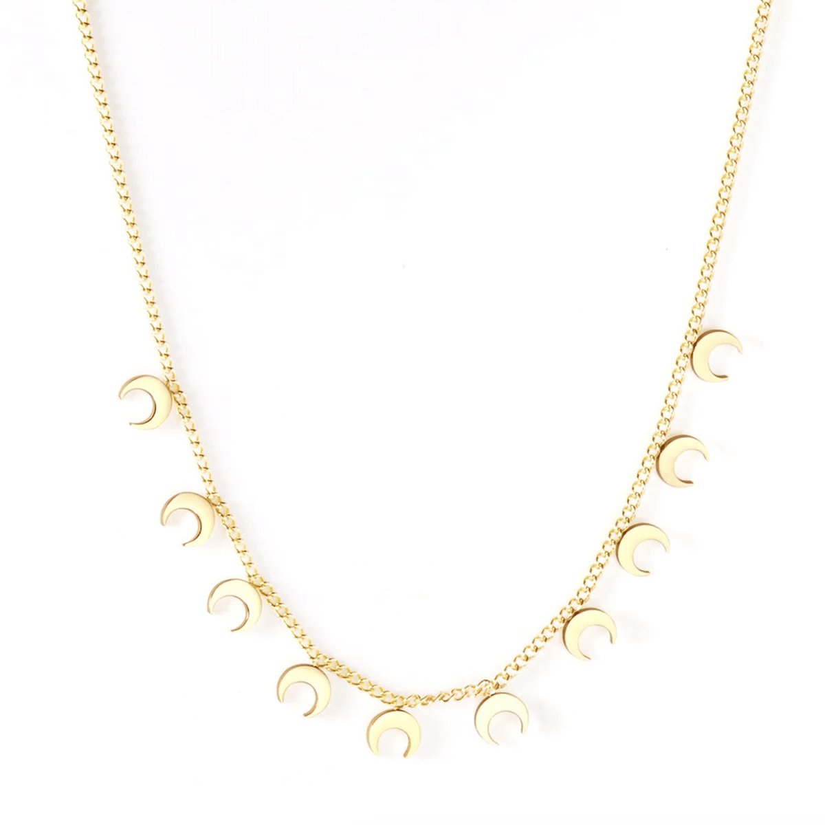 Planet Pink - Ketting bedeltjes maantjes goud - Stainless Steel - Roestvrij Staal rvs - Waterproof