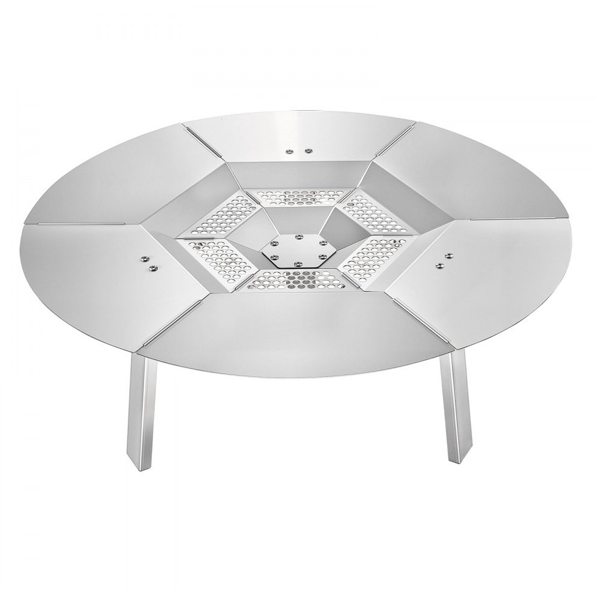 Vuurschaal Warmteverdeler - Rond Hitteschild voor Vuurkorf/Kampvuur - Ø 63,5 x 25,4 cm - RVS 304 - Afneembare Branderkap - Zilver