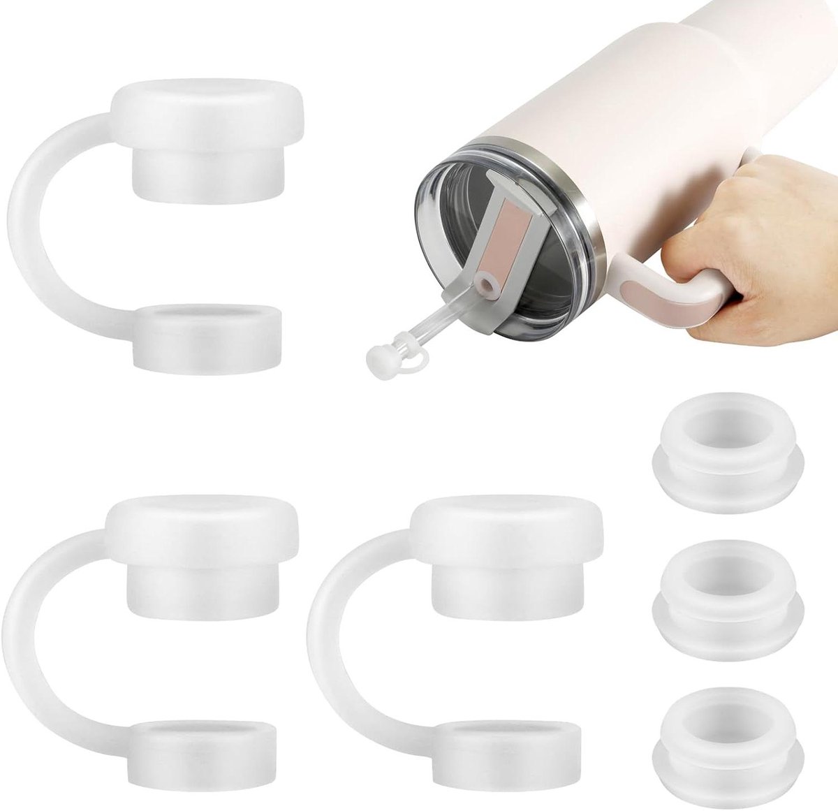 EGoods - Set van 3 Morsstoppers met Rieten Hoes voor Beker, Lekvrije Siliconen Doppen - BPA-Vrij en Compatibel met Rietjesbekers