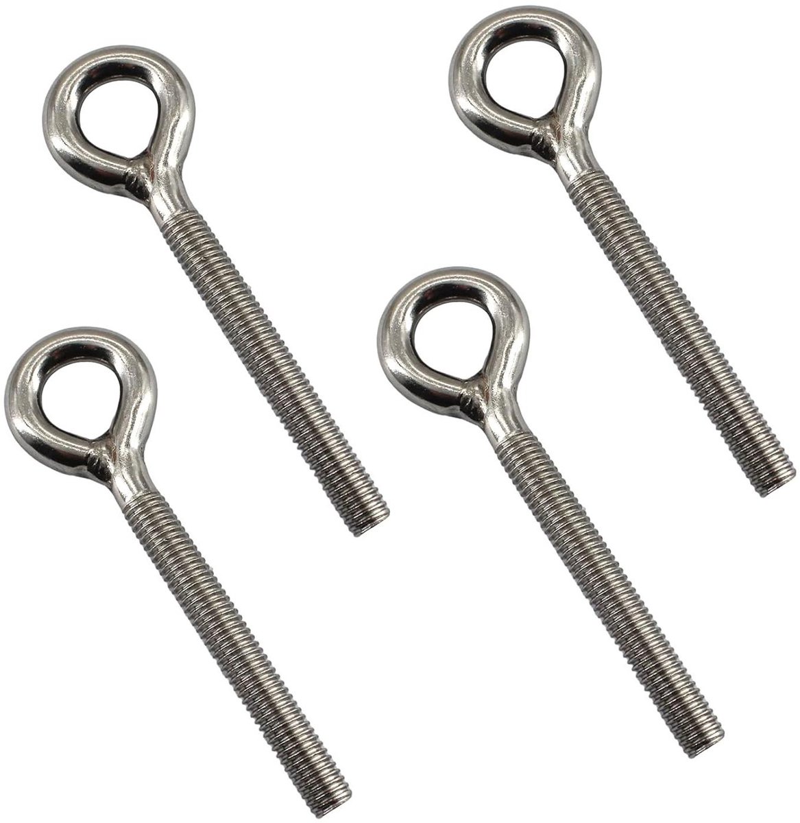 EGoods - 4-delige RVS M12 Oogbout met Lange Schacht voor Ringbolt - Schroefdraad Staaf met Gesloten Ring