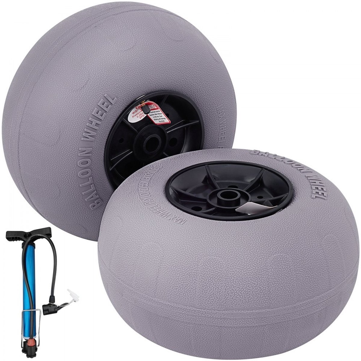 Kruiwagenwielen - Opblaasbare Ballonwielen - Diameter 33 cm - Set van 2 - Draagvermogen 55 kg - Lagedruk 2–3 PSI - Met Handpomp - Voor Alle Terreinen