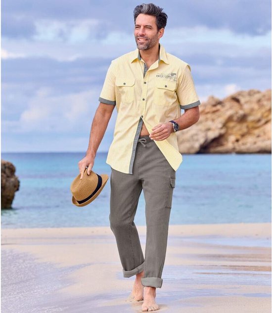 ATLAS FOR MEN - Donkerbruine ribfluwelen cargobroek met stretch - 54