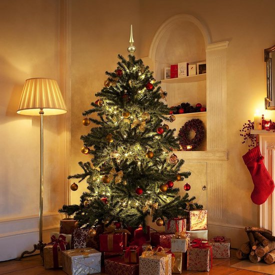 KURKUR 7FT kunstmatige oranje rode kerstboom, onverlichte rode kerstboom Halloween boom, scharnierende volledige kerstboom met metalen standaard voor buiten binnen vakantie decor (maat: 180 cm