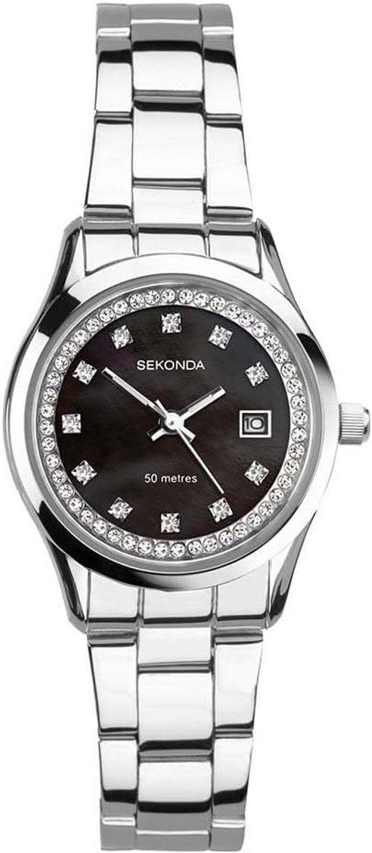 Elegant Analoog Dameshorloge met Kristallen en RVS Band