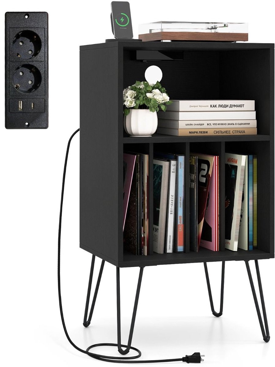 Platenspelermeubel - LP-kast - Platenspelerkast - Draaitafelstandaard - Platenspelerstandaard - Vintage Displayplank - Zwart