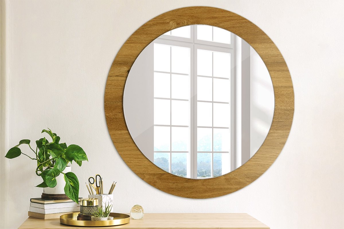 Coloray Bedrukte Spiegel - Rustiek eikenhout Spiegel Lijst Met Print - 70 cm - Bruin Bedrukte Spiegel - Spiegel Lijst Met Print - Spiegel Met Print - Wandspiegel Met Print Bruin Rustiek eikenhout