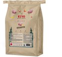 Bruine zak KIVO Petfood Lam & Rijst Senior/Light 14 kg met afbeeldingen van ingrediënten en een hond.