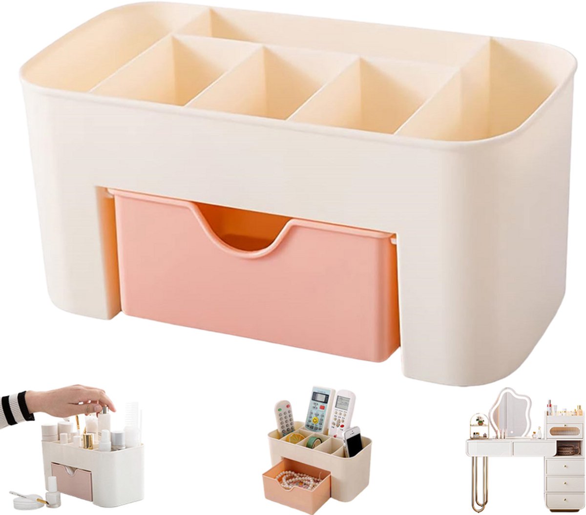 Kaptafel organizer met 1 lade - Badkamer aanrecht cosmetica organizer - Kaptafel organizer - Roze organizer - Kan lippenstift kwasten lotion oogschaduw nagellak en sieraden opbergen