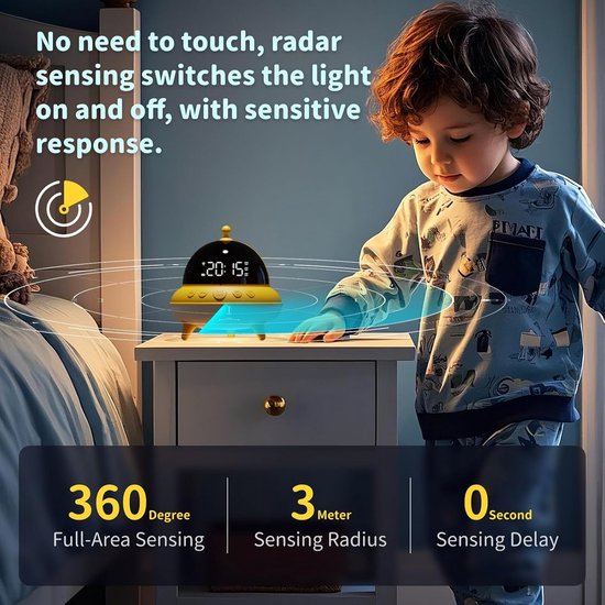 Kinderwekker UFO met Kleurrijke Nachtlamp en Stille Alarmfunctie — afbeelding 4