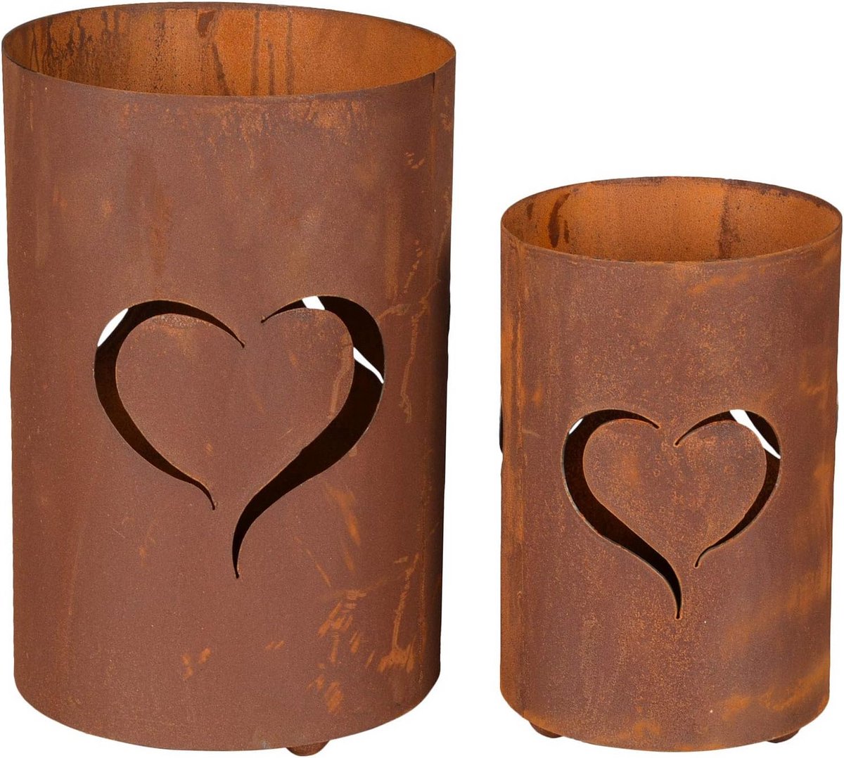 Set van 2 Windlichten Hartvormig Tuinverlichting Roestlook H32cm/H24cm