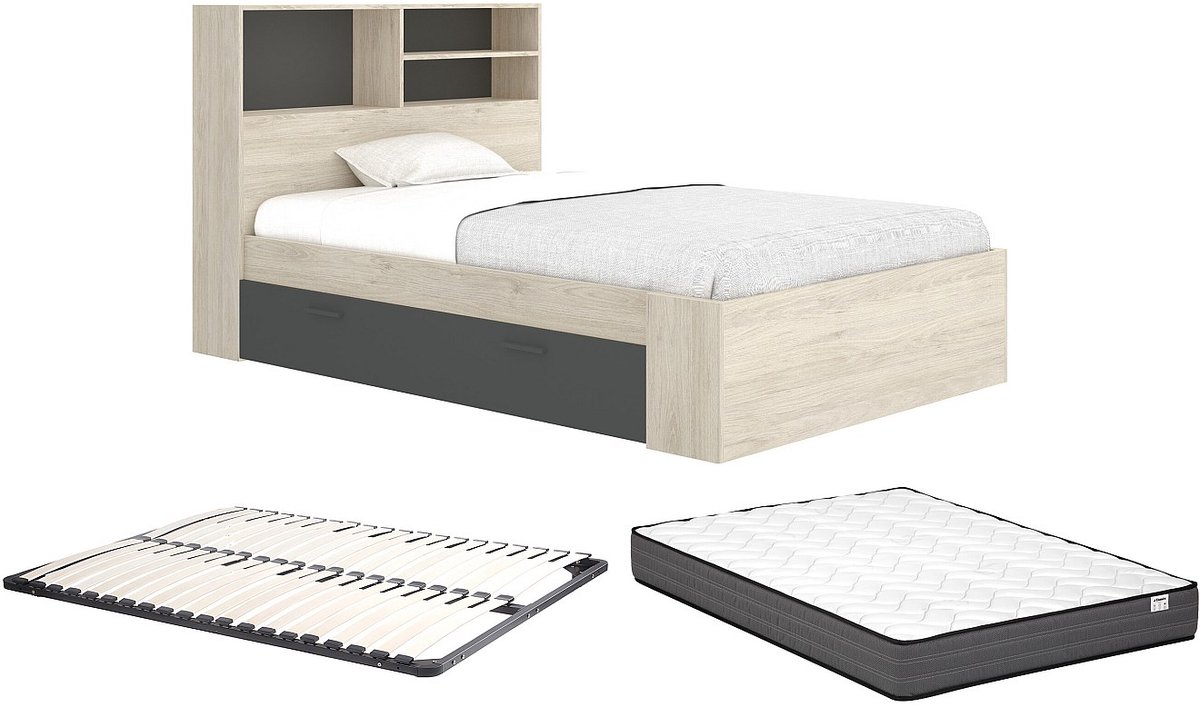 Vente-unique Bedframe hout antracietgrijs 120 x 190 cm