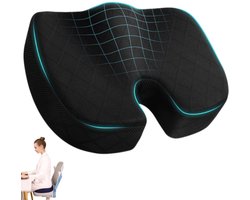 Stoelkussen - Zitkussen - Pijnverlichtend stoelkussen - Memory Foam Lendensteun - Geschikt voor Slaapkamer, Woonkamer, Kantoor, Auto, Rolstoel - Zwart - 45*35*7cm