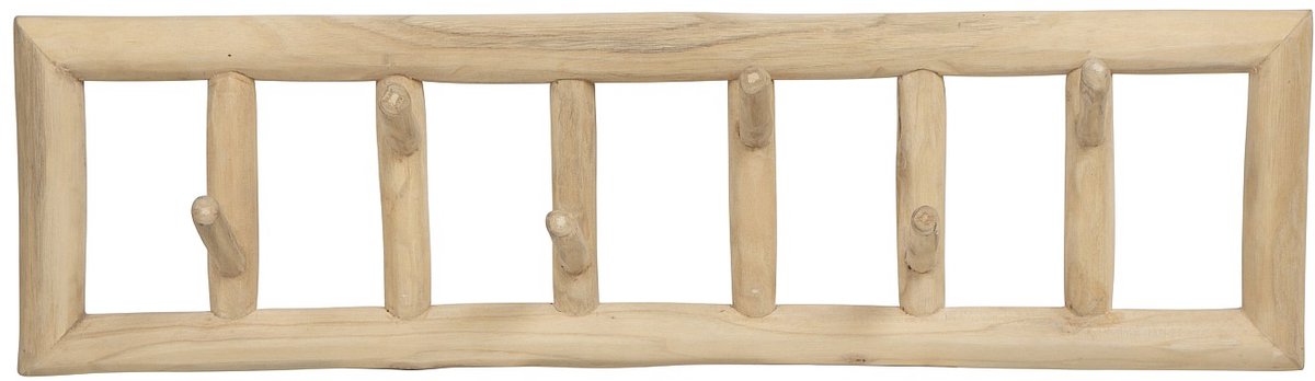 Vente-unique Teakhouten kapstokhaak 6 haken - B70 x D11 x H20 cm - Kleur: naturel - LIPALIA
