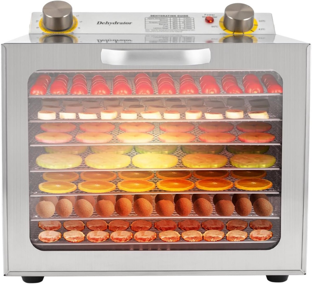 Voedseldroger RVS met 8/6 Lades - Digitale Dehydrator voor Fruit, Groenten & Vlees