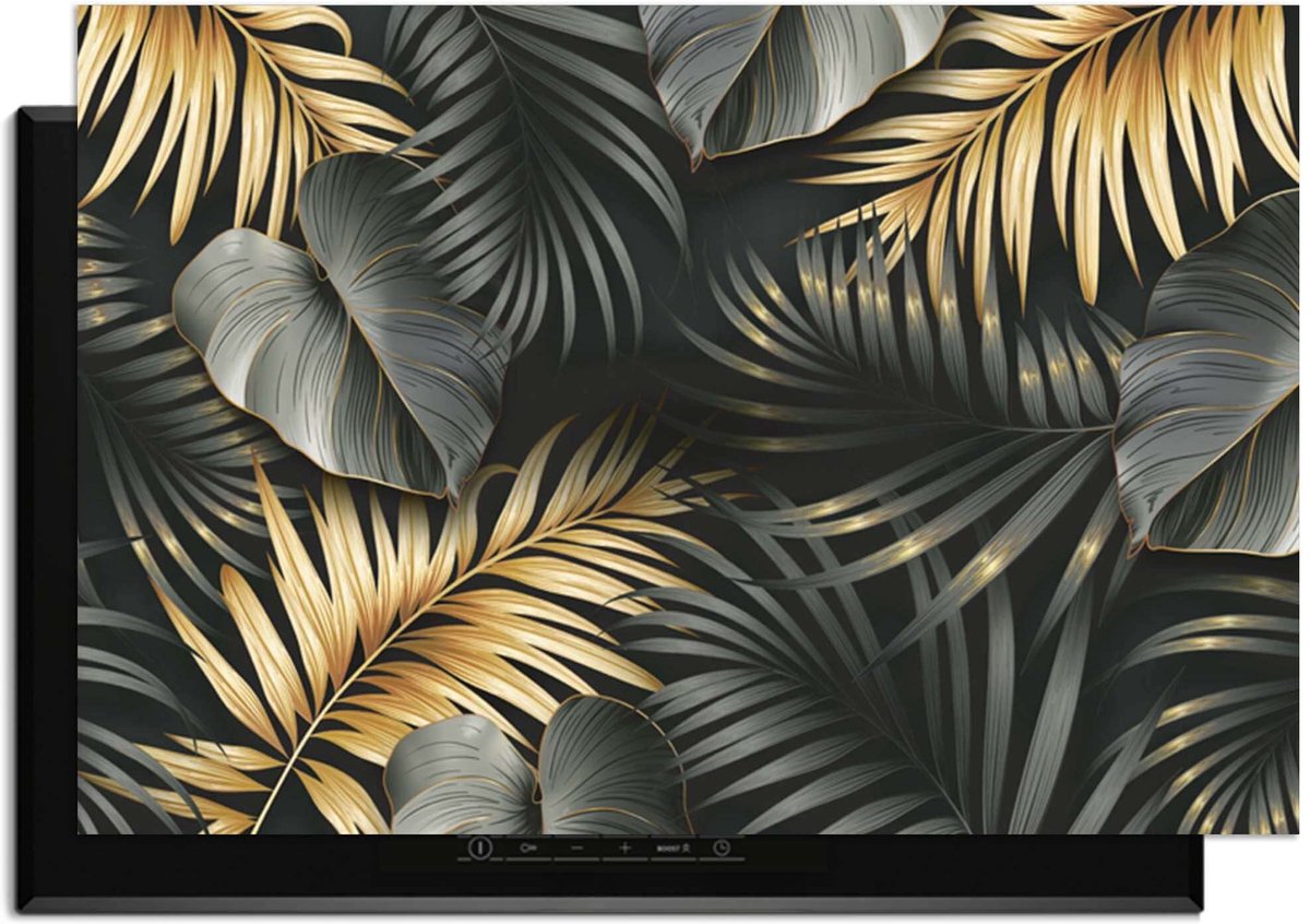 KitchenArt - Golden Palms – Inductie Beschermer - 90x52 cm - Kookplaat Beschermer - Luxe Afdekplaat Inductieplaat - Anti-slip & Oprolbaar - Beschermmat Inductiekookplaat