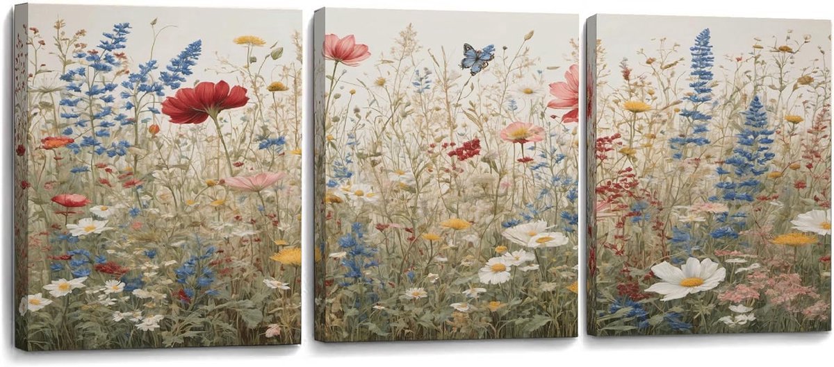 Stunq® Canvas Foto Houten Wandfoto's, Foto's Bloemen Wandfoto's Woonkamer - Decoratie Modern - Slaapkamer - Kamerdecoratie - Kunstdruk Wanddecoratie Keuken - Schilderij Natuur Weide met