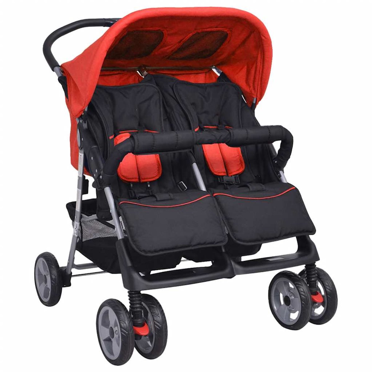Bol.com vidaXL - Tweelingwagen - staal - rood - en - zwart aanbieding