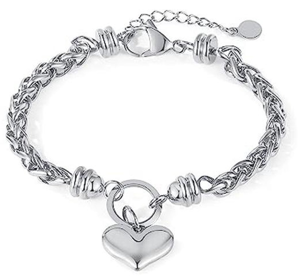 Roestvrij Stalen Dames Armband met Harthanger - French Rope Schakelarmband voor Vrouwen