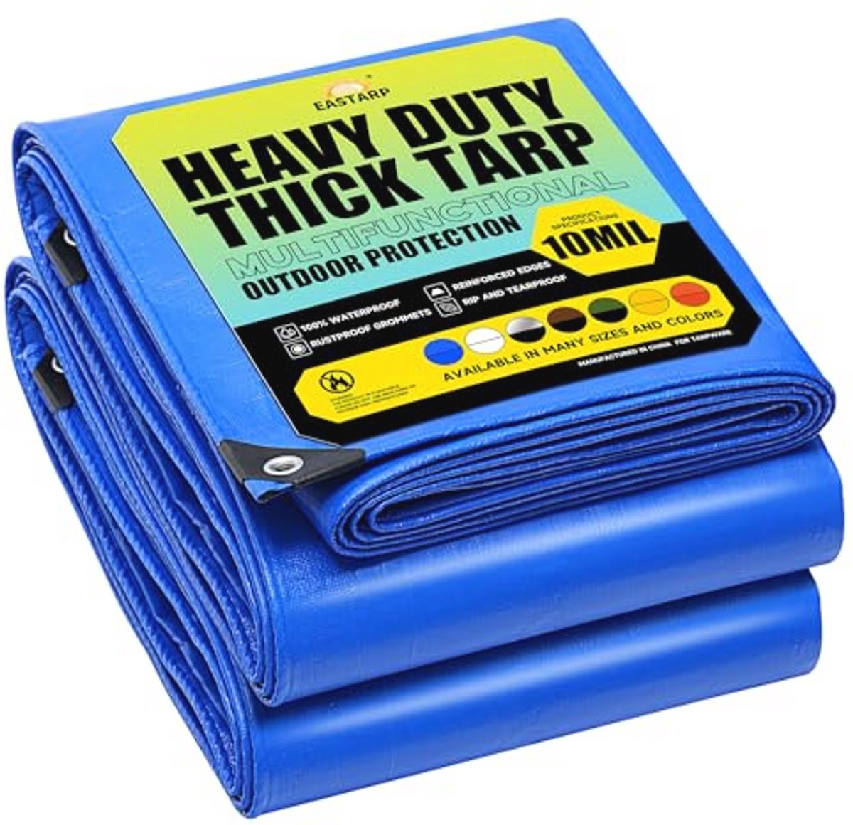 Waterdicht 10x10 Tarp met Grommets en Bungee Koorden - Duurzaam en UV-bestendig Dekzeil voor Voertuigen, Tent, en Bouwplaatsen